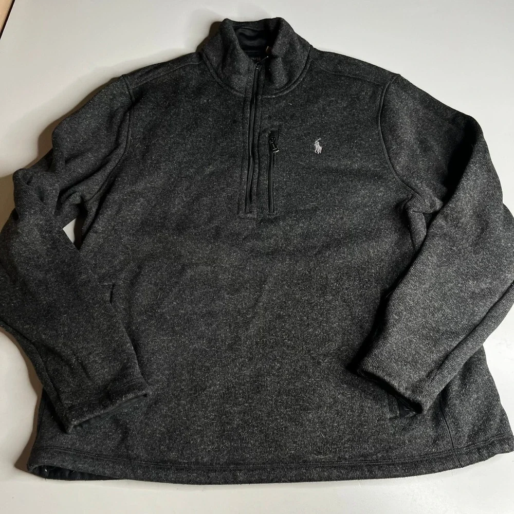 Polo Ralph Lauren Mens XL Gray Heather Quarter Zip Fleece Pullover Jacket